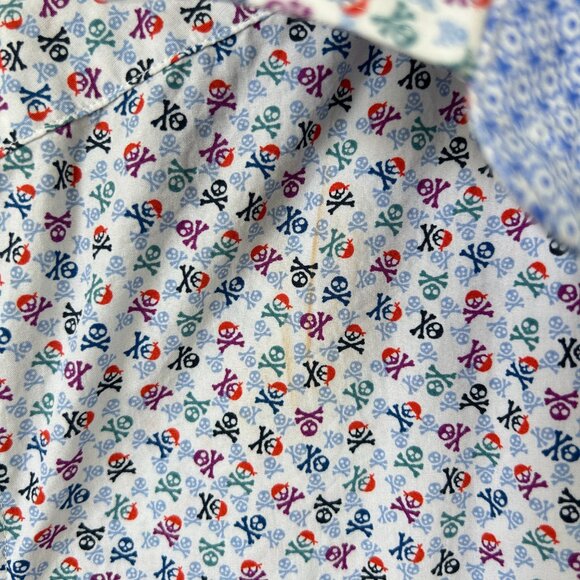 Johnston Murphy Shirt Mens Large Skull Crossbones Print Colorful Short Sleeve L - Picture 8 of 8